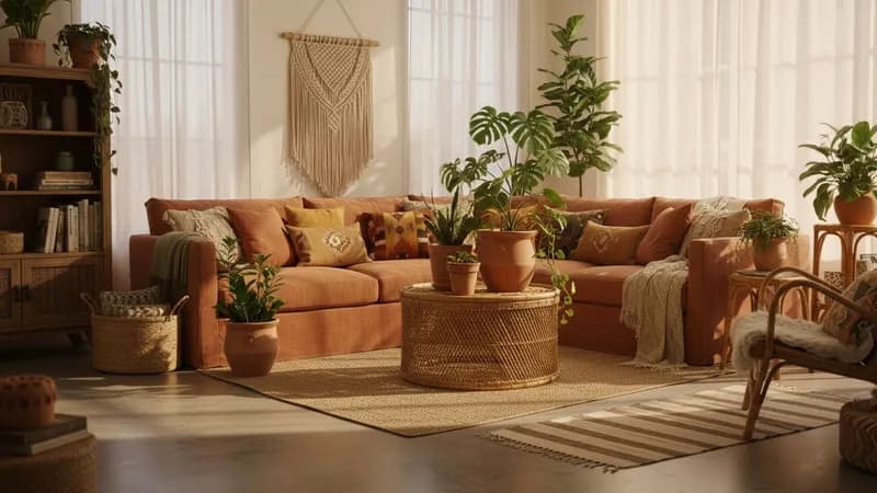 AI Interior Design transforming a room with beautiful bohemian decor